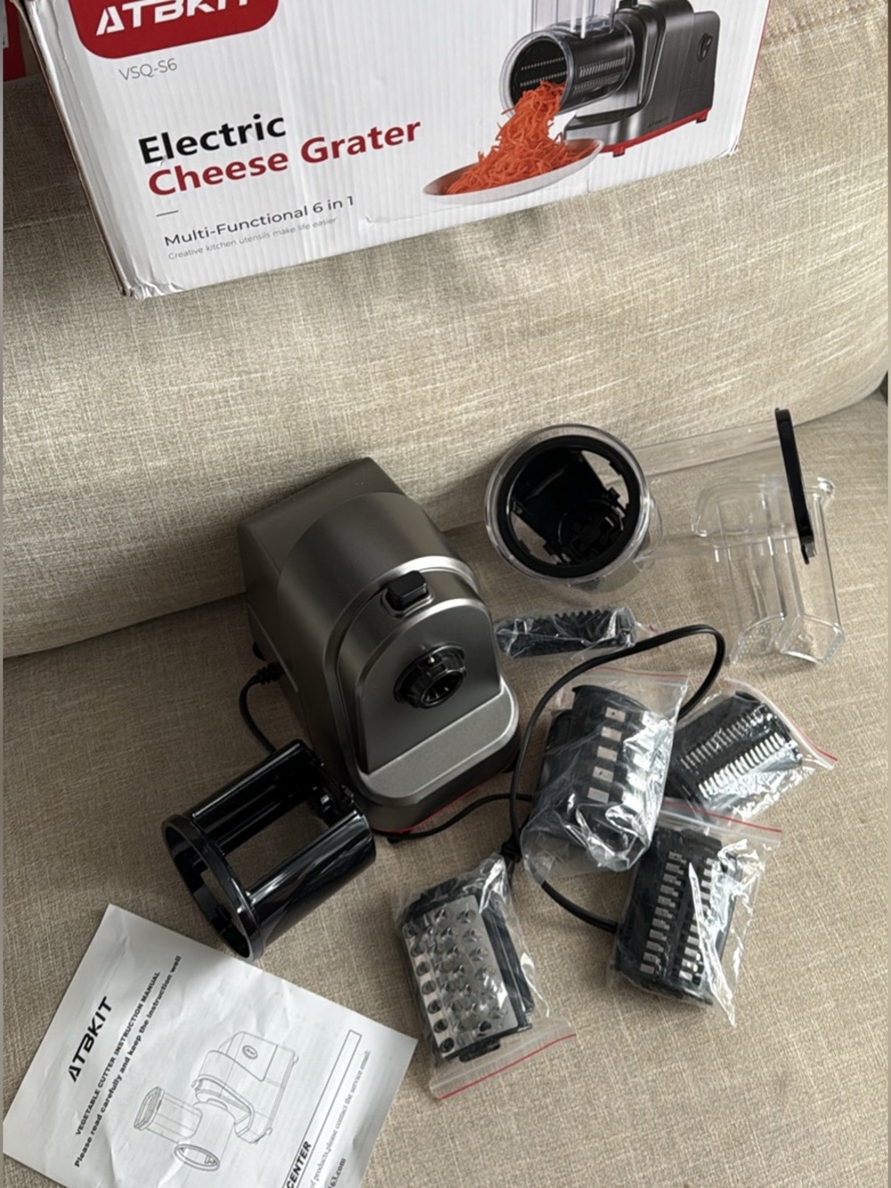 Electric cheese grater with 6 Different Shapes of Blades